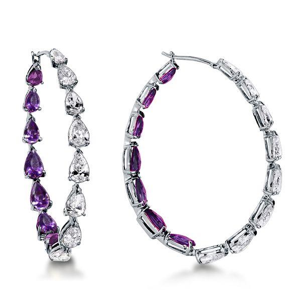 Pear Cut Created Amethyst Hoop Earrings in Sterling Silver