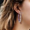Pear Cut Created Amethyst Hoop Earrings in Sterling Silver