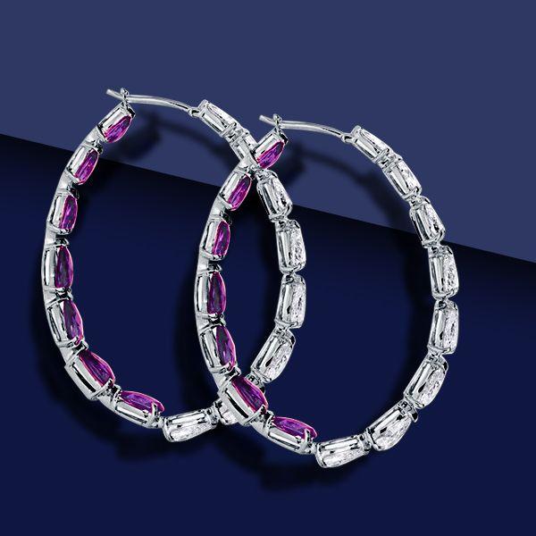 Pear Cut Created Amethyst Hoop Earrings in Sterling Silver