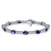 Blue Sapphire Tennis Bracelet in Sterling Silver - Oval Cut