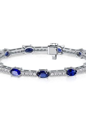 Blue Sapphire Tennis Bracelet in Sterling Silver - Oval Cut