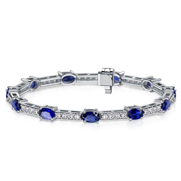 Blue Sapphire Tennis Bracelet in Sterling Silver - Oval Cut