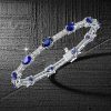 Blue Sapphire Tennis Bracelet in Sterling Silver - Oval Cut