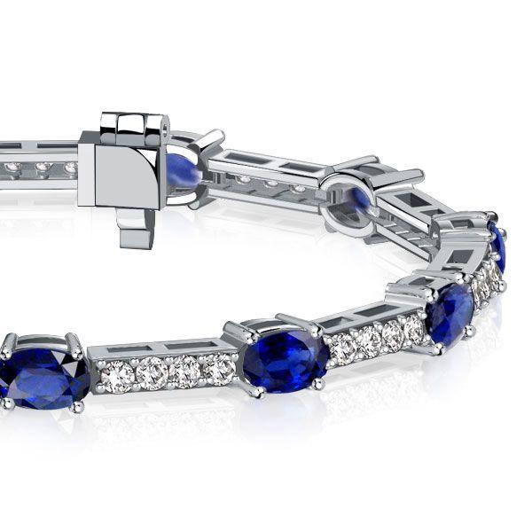 Blue Sapphire Tennis Bracelet in Sterling Silver - Oval Cut