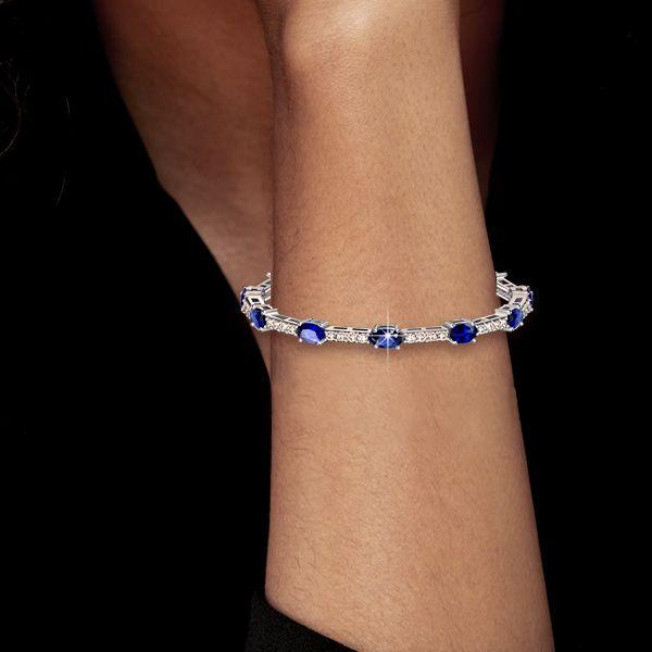 Blue Sapphire Tennis Bracelet in Sterling Silver - Oval Cut