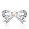 Sterling Silver Bow Brooch with Pearl & White Sapphire Accents