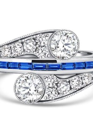 Crossover Blue Sapphire Engagement Ring in 925 Sterling Silver