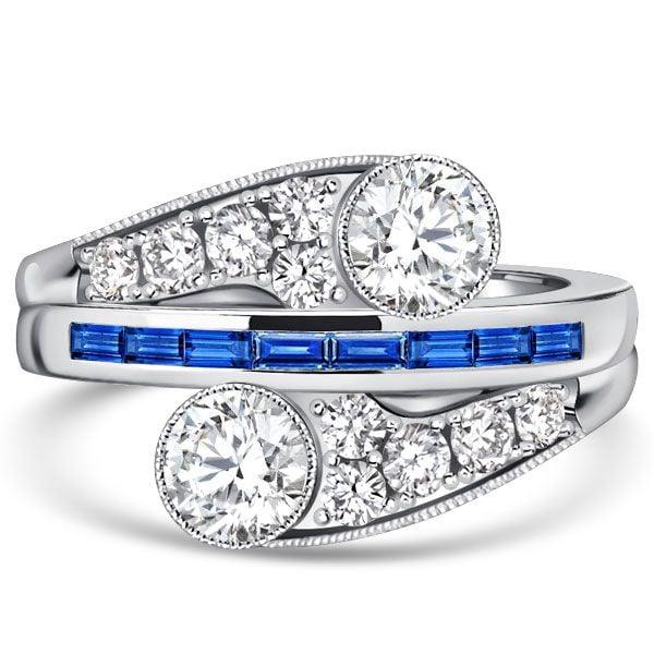 Crossover Blue Sapphire Engagement Ring in 925 Sterling Silver
