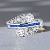 Crossover Blue Sapphire Engagement Ring in 925 Sterling Silver