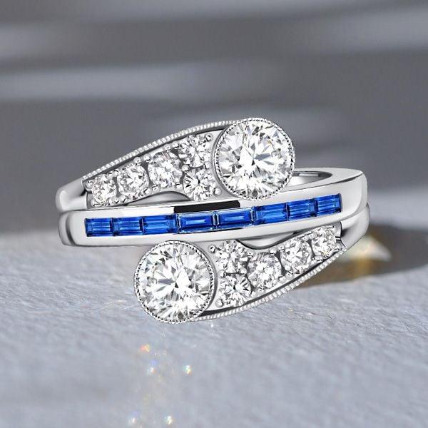 Crossover Blue Sapphire Engagement Ring in 925 Sterling Silver