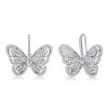 Sterling Silver Butterfly Drop Earrings with White Sapphire Accents for Women