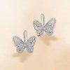 Sterling Silver Butterfly Drop Earrings with White Sapphire Accents for Women