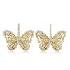 Sterling Silver Butterfly Drop Earrings with White Sapphire Accents for Women
