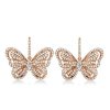 Sterling Silver Butterfly Drop Earrings with White Sapphire Accents for Women