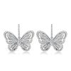Sterling Silver Butterfly Drop Earrings with White Sapphire Accents for Women
