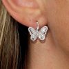 Sterling Silver Butterfly Drop Earrings with White Sapphire Accents for Women
