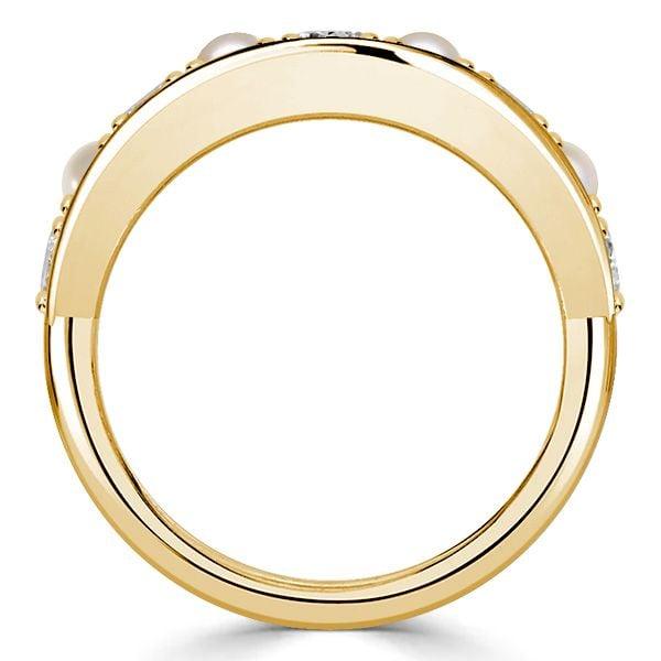 Round Cut White Sapphire Pearl Wedding Band in 18K Gold Plated Sterling Silver