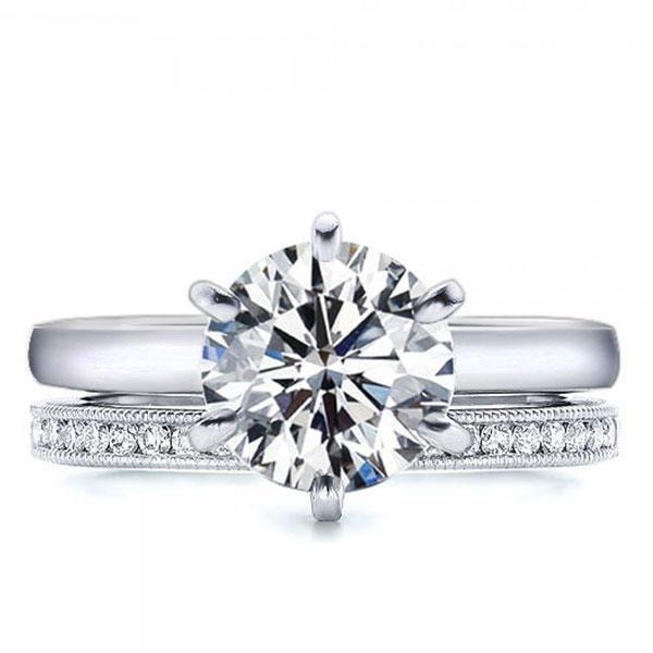 Classic Solitaire Created White Sapphire Sterling Silver Bridal Set
