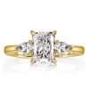 Radiant Cut Three Stone Engagement Ring - 18K Gold Plated Sterling Silver