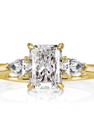 Radiant Cut Three Stone Engagement Ring - 18K Gold Plated Sterling Silver
