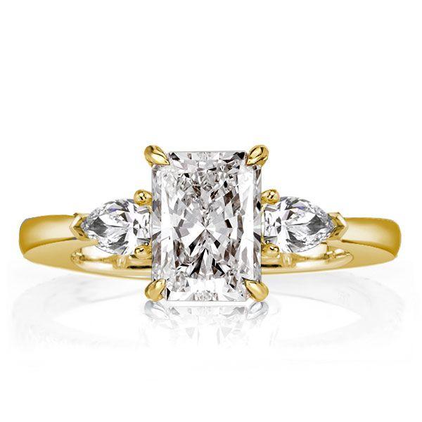 Radiant Cut Three Stone Engagement Ring - 18K Gold Plated Sterling Silver
