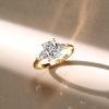 Radiant Cut Three Stone Engagement Ring - 18K Gold Plated Sterling Silver