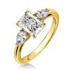 Radiant Cut Three Stone Engagement Ring - 18K Gold Plated Sterling Silver