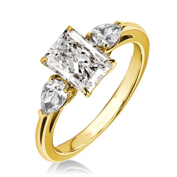 Radiant Cut Three Stone Engagement Ring - 18K Gold Plated Sterling Silver