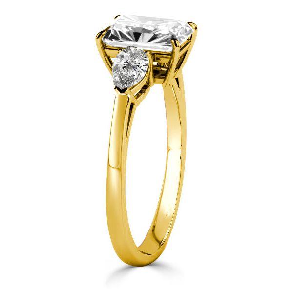 Radiant Cut Three Stone Engagement Ring - 18K Gold Plated Sterling Silver