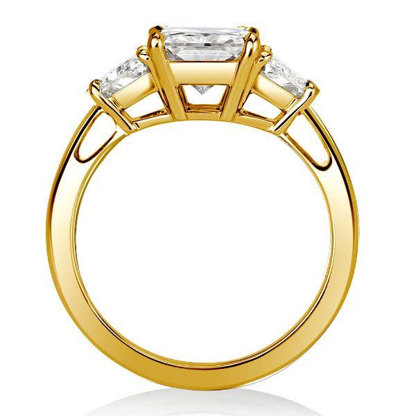 Radiant Cut Three Stone Engagement Ring - 18K Gold Plated Sterling Silver