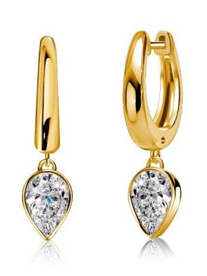Pear Cut Hoop Earrings - White Sapphire, 925 Sterling Silver