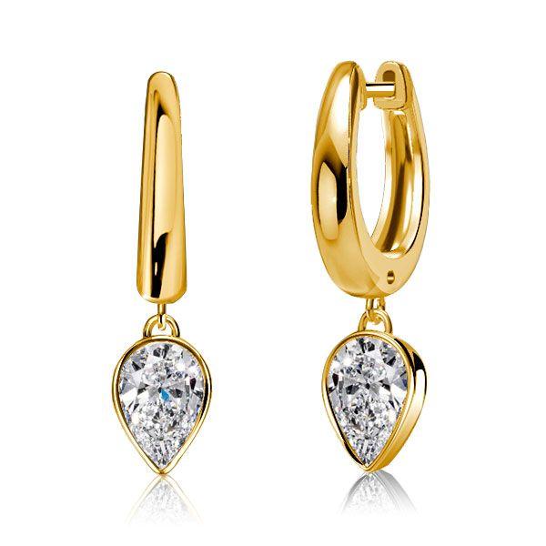 Pear Cut Hoop Earrings - White Sapphire, 925 Sterling Silver