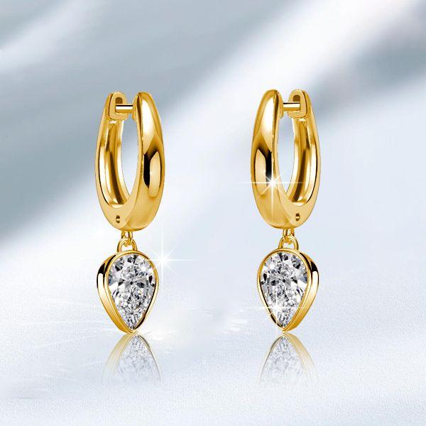 Pear Cut Hoop Earrings - White Sapphire, 925 Sterling Silver