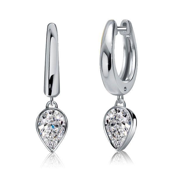 Pear Cut Hoop Earrings - White Sapphire, 925 Sterling Silver
