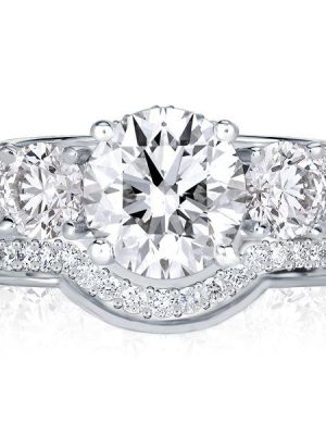 White Sapphire Three Stone Bridal Set in Sterling Silver - Perfect for Women