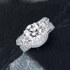 White Sapphire Three Stone Bridal Set in Sterling Silver - Perfect for Women