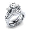 White Sapphire Three Stone Bridal Set in Sterling Silver - Perfect for Women