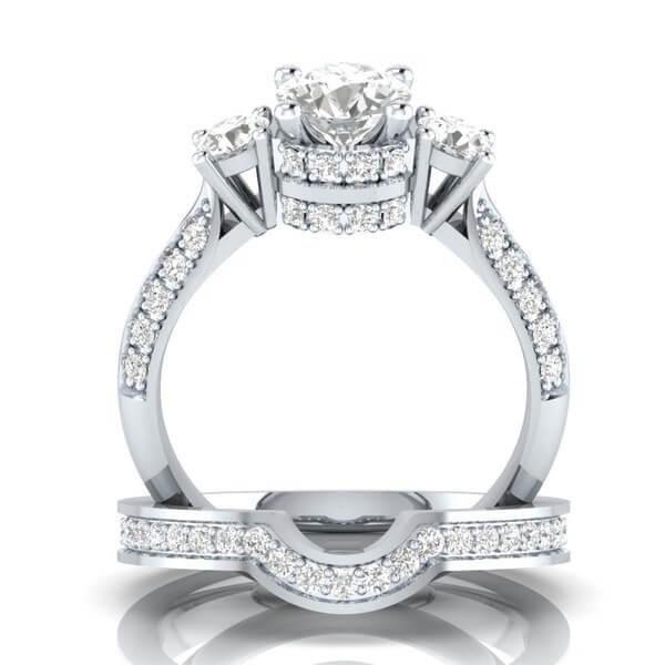 White Sapphire Three Stone Bridal Set in Sterling Silver - Perfect for Women