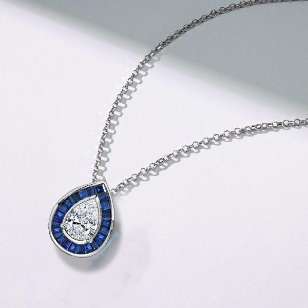 Pear Cut Blue Sapphire Halo Pendant Necklace - 925 Sterling Silver