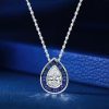 Pear Cut Blue Sapphire Halo Pendant Necklace - 925 Sterling Silver