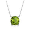 Cushion Cut Peridot Solitaire Pendant Necklace - Sterling Silver (Various Lengths & Finishes)