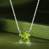 Cushion Cut Peridot Solitaire Pendant Necklace - Sterling Silver (Various Lengths & Finishes)