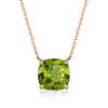 Cushion Cut Peridot Solitaire Pendant Necklace - Sterling Silver (Various Lengths & Finishes)