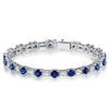 Emerald and Round Blue Sapphire Bracelet in 925 Sterling Silver