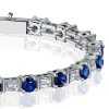 Emerald and Round Blue Sapphire Bracelet in 925 Sterling Silver