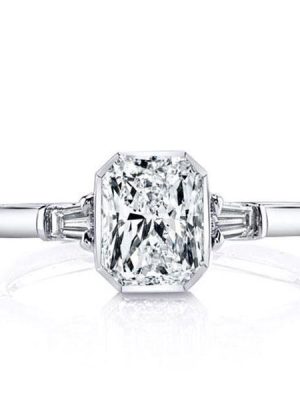 Three Stone White Sapphire Engagement Ring - Bezel Set Sterling Silver