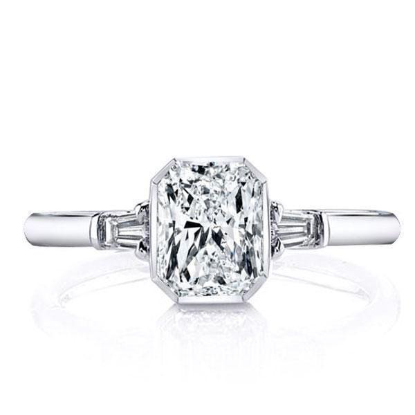 Three Stone White Sapphire Engagement Ring - Bezel Set Sterling Silver