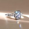 Three Stone White Sapphire Engagement Ring - Bezel Set Sterling Silver