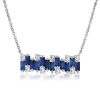 Baguette Blue Sapphire Bar Necklace in 925 Sterling Silver for Women