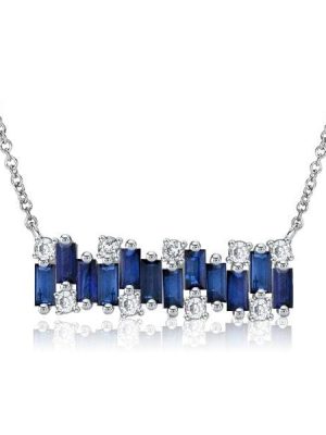 Baguette Blue Sapphire Bar Necklace in 925 Sterling Silver for Women